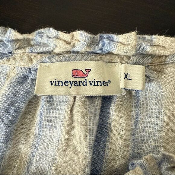 Vineyard Vines Top Tunic Sz XL Blue Linen Stripe Sleeveless Tassel Tie Beach - Picture 7 of 10